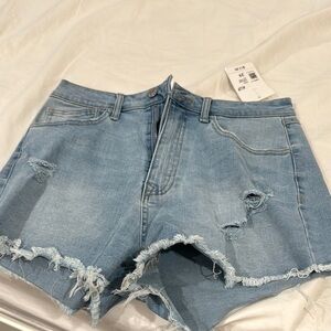 Forever 21 Blue Jean Shorts with Distressed Details